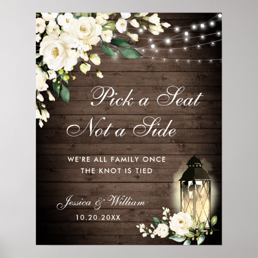 White Roses Lantern Wedding Ceremony Seating Poster (Voorkant)
