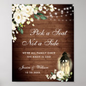 White Roses Lantern Wedding Ceremony Seating Poster (Voorkant)