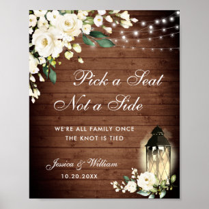 White Roses Lantern Wedding Ceremony Seating Poster