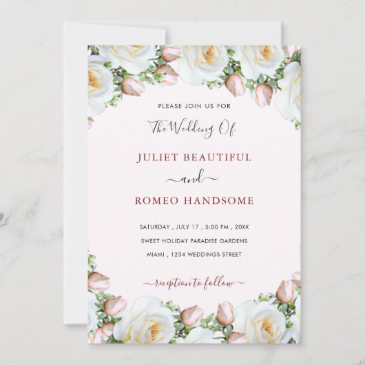 White Roses Lijst bruiloft uitnodiging Sjabloon (Voorkant)