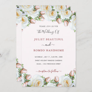 White Roses Lijst bruiloft uitnodiging Sjabloon