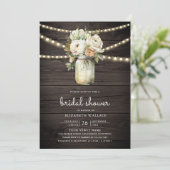 White Roses Mason Jar Foto Hout Vrijgezellenfeest Kaart (Staand voorkant)