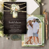 White Roses Mason Jar Foto Hout Vrijgezellenfeest Kaart