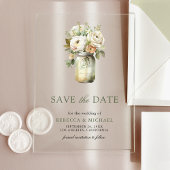 White Roses Mason Jar Wedding Save the Date Acryl Uitnodigingen