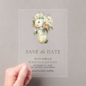 White Roses Mason Jar Wedding Save the Date Acryl Uitnodigingen (Insitu (Draagbaar))