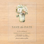 White Roses Mason Jar Wedding Save the Date Acryl Uitnodigingen (Voorkant)