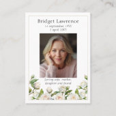 White Roses Memorial Photo Prayer Card Visitekaartje (Voorkant)