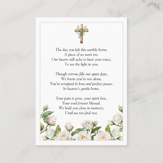 White Roses Memorial Photo Prayer Card Visitekaartje (Achterkant)