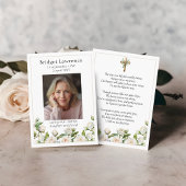 White Roses Memorial Photo Prayer Card Visitekaartje