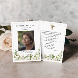 White Roses Memorial Photo Psalm 23 Prayer Card Visitekaartje