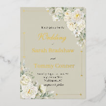 White Roses Modern Foil Wedding Invitation
