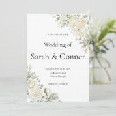 White Roses Modern Wedding Invitation Kaart (Staand voorkant)