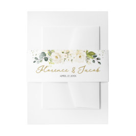 White Roses Monogram Weddenschap Belly Band Uitnodigingen Wikkel