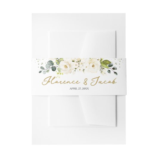 White Roses Monogram Weddenschap Belly Band Uitnodigingen Wikkel (Voorkant Voorbeeld)