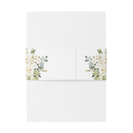 White Roses Monogram Weddenschap Belly Band Uitnodigingen Wikkel (Achterkant Voorbeeld)