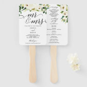 White Roses Mr en Mrs Wedding Program Fan Handwaaier (Voorkant en achterkant)