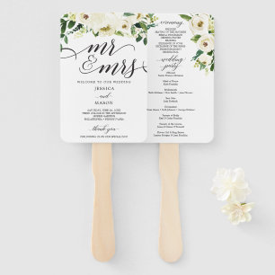White Roses Mr en Mrs Wedding Program Fan Handwaaier