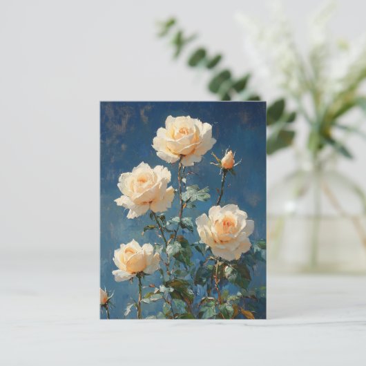 White Roses on Navy Background Briefkaart (Staand voorkant)