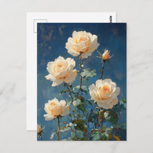 White Roses on Navy Background Briefkaart (Voorkant / Achterkant)