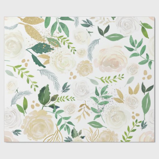 White Roses Pattern Cadeaupapier (Vlak)