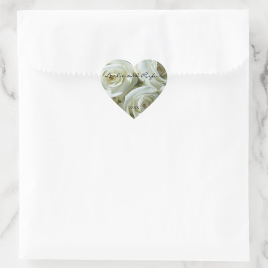 White Roses Personalized Heart Wedding Sticker (Tas)