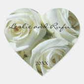 White Roses Personalized Heart Wedding Sticker (Voorkant)