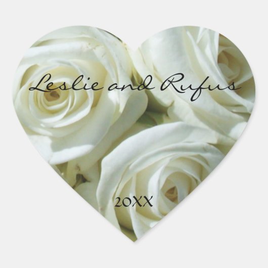 White Roses Personalized Heart Wedding Sticker (Voorkant)