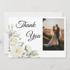 White Roses Photo Thank You Card Bedankkaart