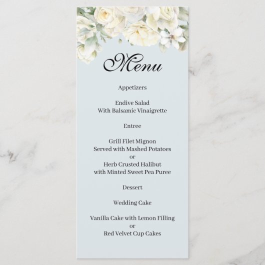 White Roses powder blue menu (Voorkant)