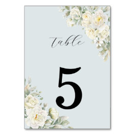 White Roses Powder Blue Table Number Kaart
