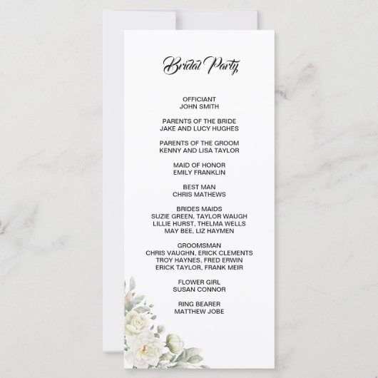 White Roses Program Card (Achterkant)