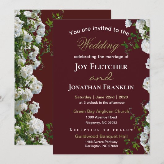 White Roses Red Background Weddenation Aankondiging (Voorkant / Achterkant)