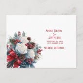 White Roses Red Ribbon Christmas Wedding Briefkaart (Voorkant)