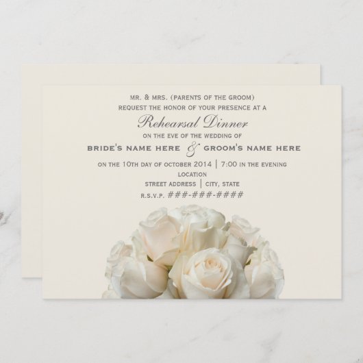 White Roses Rehearings Dinner Invitation Kaart (Voorkant / Achterkant)