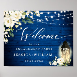 White Roses Royal Blue Wood ENGAGTY Poster