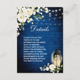 White Roses Royal Blue Wood Lantern - Gegevens Informatiekaartje