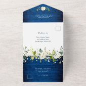 White Roses Royal Blue Wood Lantern Wedding All In One Uitnodiging (Buitenkant)