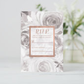 White Roses roze Rose Gold Modern Wedding RSVP (Staand voorkant)