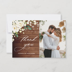 White Roses Rustic Wood Lantern Foto Bedankkaart