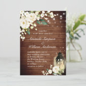 White Roses Rustic Wood Lantern Waterverf Wedding Kaart (Staand voorkant)