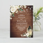 White Roses Rustic Wood Lantern Waterverf Wedding Kaart (Staand voorkant)