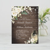 White Roses Rustic Wood Lantern Waterverf Wedding Kaart (Staand voorkant)