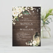 White Roses Rustic Wood Lantern Waterverf Wedding Kaart (Staand voorkant)
