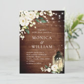 White Roses Rustic Wood Lantern Waterverf Wedding Kaart (Staand voorkant)