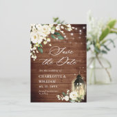 White Roses Rustic Wood Lantern Wedding QR code Save The Date (Staand voorkant)