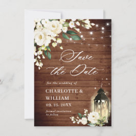 White Roses Rustic Wood Lantern Wedding QR code Save The Date