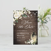 White Roses Rustic Wood Lantern Wedding Save The Date (Staand voorkant)