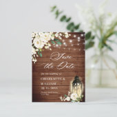 White Roses Rustic Wood Wedding Save the Date Briefkaart (Staand voorkant)
