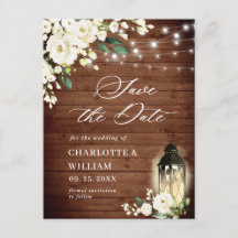 White Roses Rustic Wood Wedding Save the Date