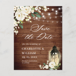 White Roses Rustic Wood Wedding Save the Date Briefkaart